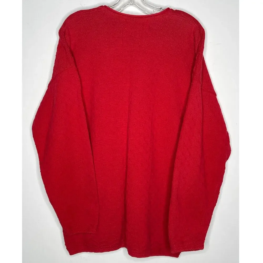 1980s United States Sweaters Red Textured Knit Cardigan Oversized Medium